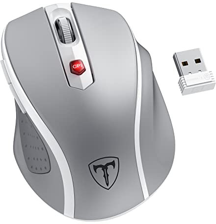HOTWEEMS Souris sans fil D-09 pour ordinateur portable – Souris ergonomique sans fil USB pour ordinateur, poignées ergonomiques, 5 niveaux de luminosité 2400 DPI, autonomie de 16 mois, portable pour
