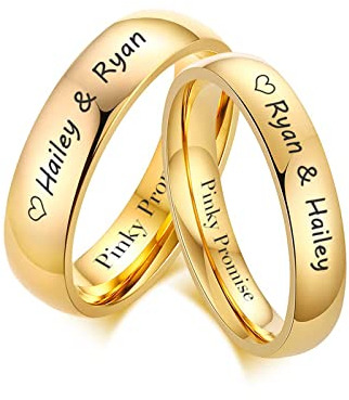FLHEART Personalisierte Paare Ringe, Gravieren Sie Name Vergoldet Wolframkarbid gewölbt Plain Minimalist Band, Seine & ihre passenden Versprechen Verlobungsring Set für Herren Damen