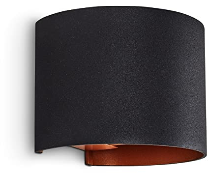 Wandleuchte Badajoz, moderne Wandlampe aus Metall in Schwarz/Kupferfarben, runde Leuchte m. verschiedenen Lichteffekten, Up&Down Leuchte, 1-flammig, 1x G9, ohne Leuchtmittel