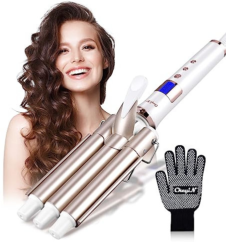 CkeyiN Piastra Onde per Capelli 22 mm, 3 Tubi Piastra Capelli Onde Ferro Arricciacapelli Beach Waves, Temperatura Regolabile 80-230℃, Professionale Ceramica Arricciacapelli Ondulato ad Acqua