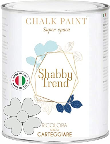 GENERICO SHABBY TREND® CHALK PAINT Pittura Shabby Chic Vintage Mobili Pareti Extra Opaca 120 VARIANTI (1000ml, GRIGIO PERLA)