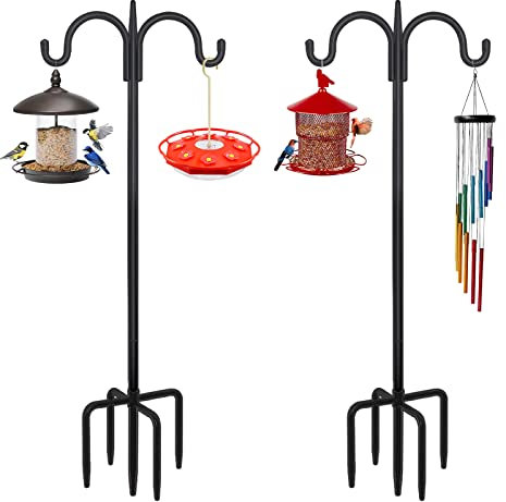 FEED GARDEN Verstellbarer doppelter Schäferhaken für den Außenbereich, mit 5 Zinken, 239 cm, strapazierfähig, zweiseitig, Vogelfutterstation zum Aufhängen von Pflanzkörben, Solar-Laternen,