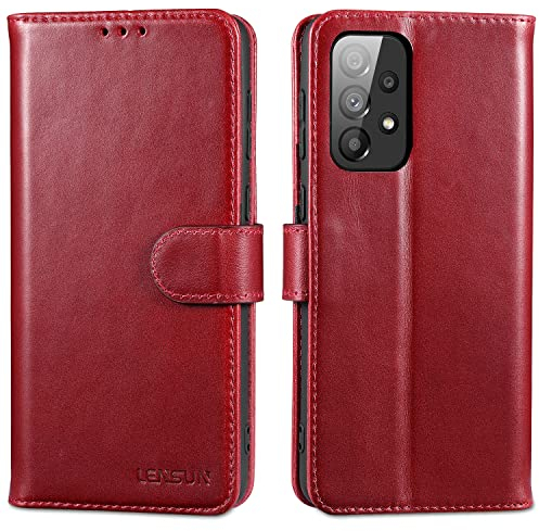 LENSUN Echtleder Hülle für Samsung Galaxy A33, Handyhülle [Echtes Leder] [Kartenfach] [RFID Schutz] Handytasche Lederhülle für Samsung Galaxy A33 5G - Weinrot