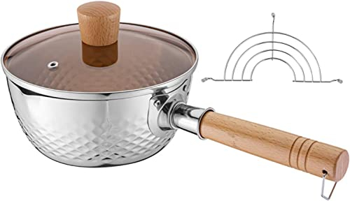 TANFEI Stainless Steel Saucepan Milk Sauce Pan with Glass Lid and Oil Drip Rack, Deep Type Yukihira Saucepan (18cm Pot)