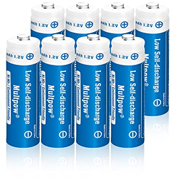 Lot de 8 piles AA rechargeables - 2600 mAh - Faible auto-décharge - 1,2 V - Haute capacité - Type NI-Mh - Faible auto-décharge - AA - Rechargeables (bleu)