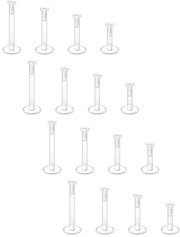 Vcmart 20PCS Barres à lèvres en Plastique Barres de lèvres de labret Studs de Contention 16g 6/8/10mm Bioflex Flexible Piercing Monroe