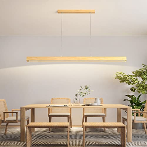 LED Holz Pendelleuchte Esstisch Esszimmer Lampe Hängelampe Dimmbar Hängeleuchte mit Fernbedienung Höhenverstellbar Küche Decke Pendant Leuchte Modern Wohnzimmer Kronleuchter Büro Hotel Deko Lampe