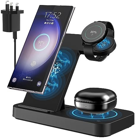Wireless Charging Station for Samsung, Gcstnn 3 in 1 Fast Wireless Charger for Samsung Galaxy Watch 5/5 Pro/4/3/Active 2, für Samsung Galaxy S23/S23 Ultra/S23+/S22/S21/S20/Note20, Galaxy Buds Pro.