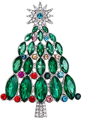EVER FAITH Broche de sapin de Noël Mode Hiver Flocon de Neige Noël Marquise Cristal Pin pour Vêtements Cadeaux pour Femmes Filles Vert Argenté, Cristal