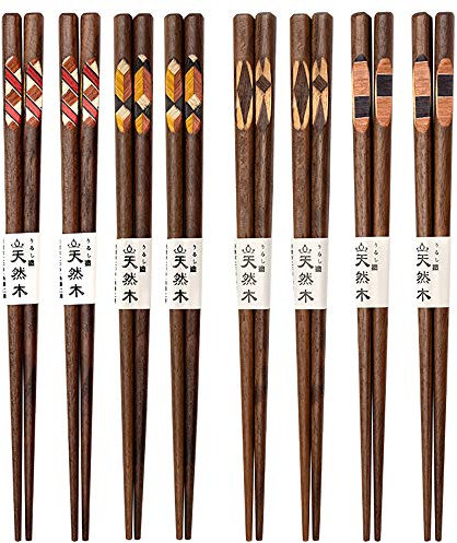 Palillos chinos, palillos japoneses for sushi, 5 pares de palillos de madera, palillos naturales reutilizables, palillos lavables, juego de vajilla, diseño moderno (madera natural)-8