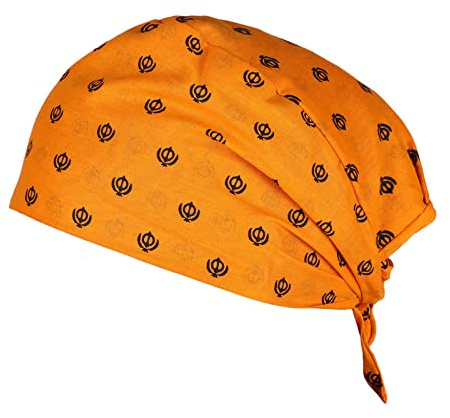 BISMAADH Mütze mit Sikh-Symbol aus Bambus-Baumwolle, bedruckt, Patka Durag, Kopfbedeckung, Totenkopfmütze, Kesari, Einheitsgröße