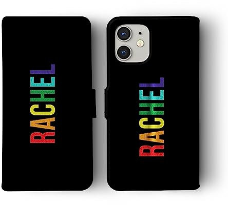 Tirita Personalised Flip Wallet Phone Case Compatible with iPhone 7 & 8, Summer Time [10- Rainbow Name on Black]
