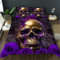 AILONEN Gold Skull Duvet Cover Twin Size, Halloween Sheet Purple Rose Skull Bedding Set for Girls Boys,Skeleton Bones Boho Style Comforter Cover Set,1 Quilt Cover 2 Pillowcases,3-Piece Set