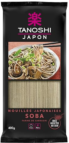 TANOSHI - Soba à Cuire - Nouilles Japonaises - en Farine de Sarrasin - Pour 4 Personnes - Préparation en 4 min - 400 g