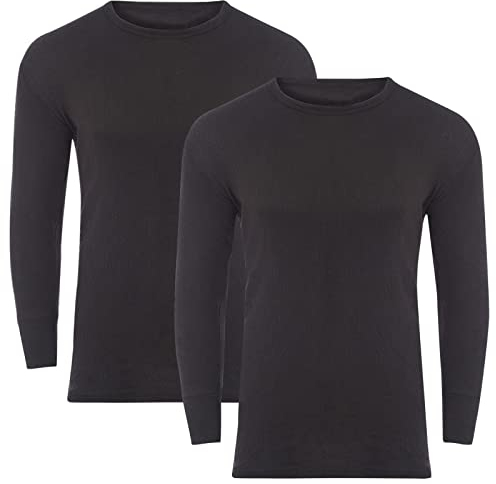 Style Lockers® Pack of 2 Mens Thermal Long Sleeve Base Layer Top - Adults Winter Ski Inner Vest Warm Underwear T-Shirts - Quick Dry Undershirt for Outdoor Sports Running (Black, Medium)