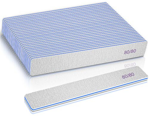 BLESWIN Nagelfeilen 80/80, 25 Stück, Körnung 80, Acryl-Nagelfeilen für künstliche Nägel, wiederverwendbar, doppelseitig, Pufferfeilen, Schmirgelbrett für Nägel, Jumbo-Zebra-Nagelfeile