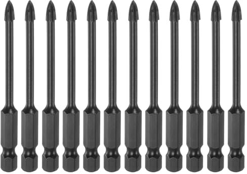 sourcing map 12pcs Concrete Masonry Drill Bits 4mm (5/32) Tungsten Carbide Tip Chrome Plated Triangle Cross Drill Bit for Ceramic Tile Brick Glass Plastic Wood, Black