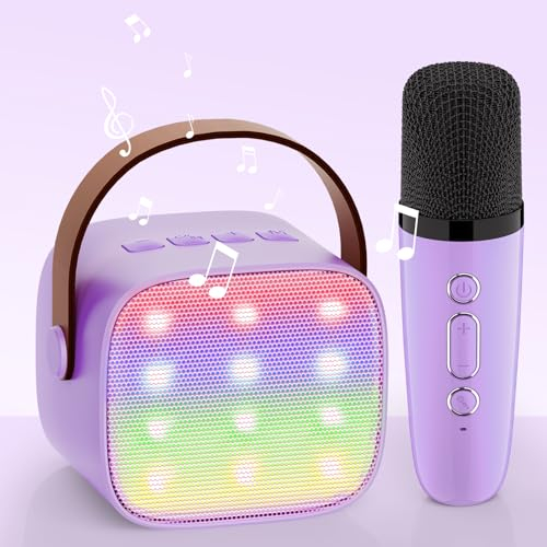 Kinder Karaoke Maschine, Neueste Karaoke Mikrofon Kinder, Geschenke für Mädchen Jungs,Mini Bluetooth Lautsprecher Geschenk Mädchen Stimmverzerrer-Spielzeug Spielzeug für 3 4 5 6 7 8 9 10+(lila)