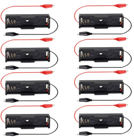 Gebildet Portabatterie AA Singolo, 1Portabatterie AA da 1.5 V, Portabatterie AA con cavi a Coccodrillo (confezione da 8)