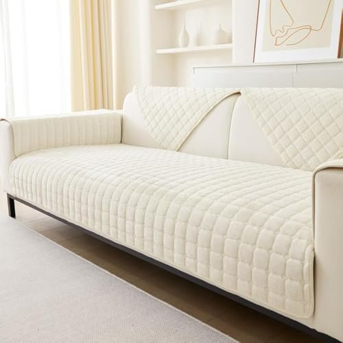 GKXLH Sofa überzug Waschbar - Neue Weiche Flanell Sofa Cover, rutschfeste Sofabezug 2 3 4 Sitzer Couch überzug Sofaüberwürfe für Sektionssofa, Sofa Bezug L Form Möbelschutz (Beige Weiß, 70x180cm)