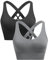 ANGOOL Sport BH Damen ohne Bügel Push Up BH Starker Halt Sport Bustier Damen Gepolstert Crossback Seamless Yoga Joggen Gym Sports Bra, Schwarz+Grau, L