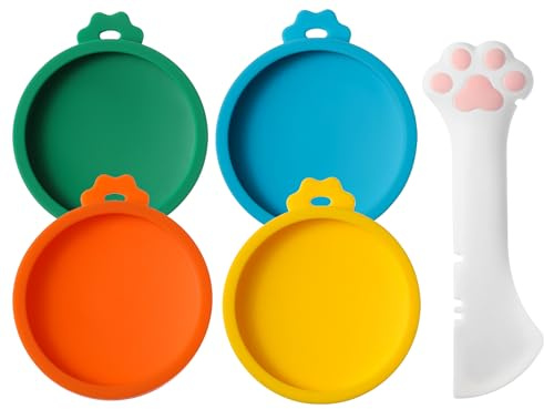 Joyinjojo Deckel für kleine Katzenfutterdosen mit niedlichem Pfotenfutter, 4 Stück, Silikon, 85 ml, Deckel für Katzenfutter, multifunktionaler Katzenlöffel, Dosenöffner, Spatel für Nassfutter in Dosen