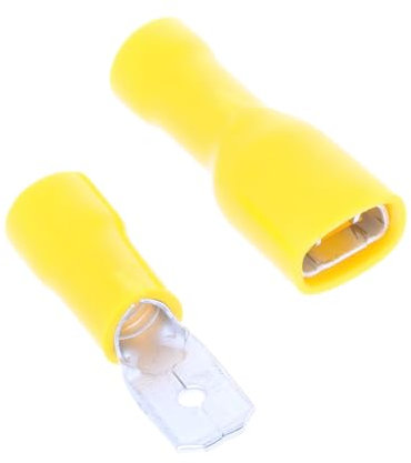 227s 100x 6.3mm Spade Connector Insulated Crimp Terminals for Electrical & Audio Wiring, Cables or Wire - 50x Female and 50 x Male (Yellow 6.3mm Spade Diameter (2.5 mm² to 6 mm²))