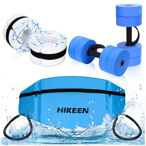 Hikeen 6-Piece Water Aerobics Pool Exercise Equipment, Aqua Aerobics Equipment Set,Includes High Density Water Dumbbell Aqua Belt and Ankle Weights for Aquatic Therapy,Pool Fitness
