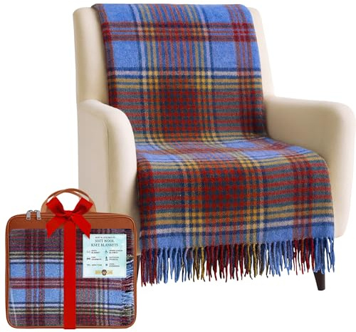 BRAW CLANS TARTANS Couverture en Laine Douce à Carreaux Tartan - 185 x 77 cm - Motif Tartan écossais avec Franges - Couverture Chaude pour canapé, Voyage et Voiture pour la fête des mères ou Noël