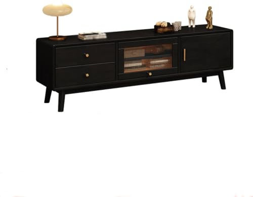 YCCHAH Meuble TV avec Rangement Meuble TV de Luxe en Bois Massif, lumière postmoderne, Petit Appartement, Noir, Style rétro, Salon, Rangement séparé, Meuble TV Meuble TV pour Salon(150X35X46CM)