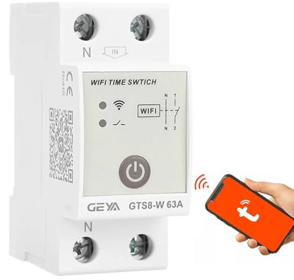 GEYA Interruttore wireless intelligente del telecomando della casa intelligente del commutatore del relè di tempo di Wifi da Tuya APP AC220V Tipo di Guida DIN (2P-63A)