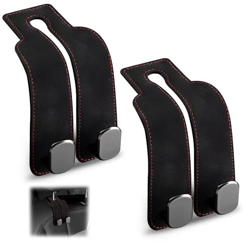 SXTDKMJ 2PCS Car Seat Back Double Hook, Leather Car Seat Organizer Hooks Car Headrest Hook Car Hanger Storage Purse Hook (Black)
