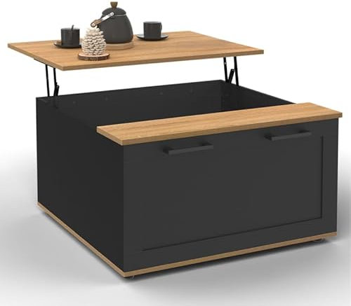 IDMarket - Table Basse Plateau relevable carrée VITO Bois et Noir