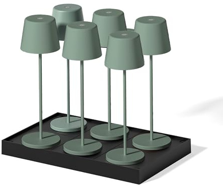 6er Set Tischleuchte Touch kabellos Aluminium KELLY OLIVE LED weiß dimmbar H38cm mit Ladeplatte