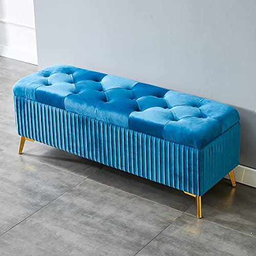 Sitzbank für Wohnzimmer, gepolstert, Samt, 60 x 39 x 45 cm, Blau