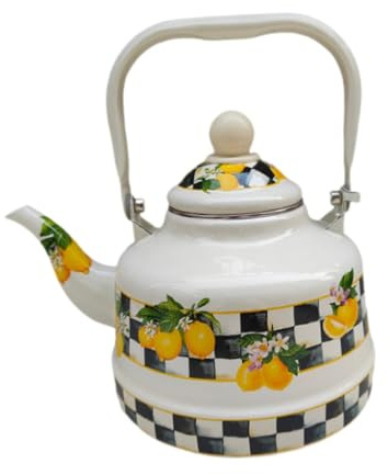 Colcolo Einzigartiger Emaille-Teekessel, Wasserkessel, hitzebeständig, Getränkekrug, vielseitig verwendbar, türkische Teekanne, Zitronen-Emaille-Topf, Büro, 2.5l