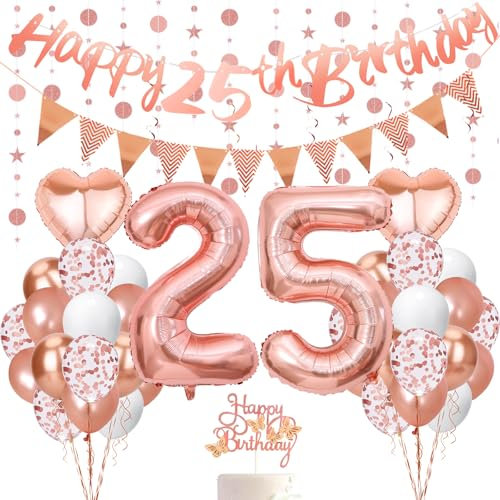 UDRKFOPK 25. Geburtstag Deko Set für Damen: 44 Stück, Roségold, BALLOON, Geburtstag, Frauen, Erwachsene