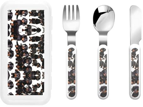 Dachshund Weiner Pet Dog Print Utensils Silverware Set,Safe Spoons and Forks Knife, Stainless Steel,Dishwasher Sa