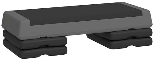 SPORTNOW Aerobic-Stepper, 10,5/15,5/20,5cm Höhenverstellbare Steppbrett, rutschfest, für Zuhause, Fitnessstudio, Büro, Kunststoff, Grau