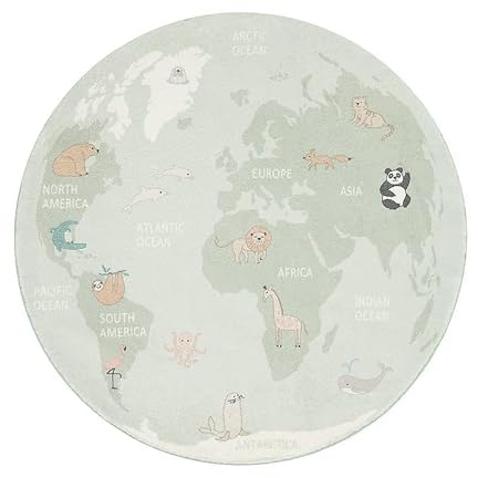 FRAAI | Home & Living Kinderteppich Rund - Globe Mint - - Kinderzimmer, Babyzimmer - Jungen - Mädchen - Carpet