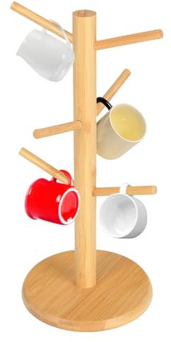 XdealCozyxc Wooden Mug Tree 6 Mugs Stand, Mug Holders for Kitchen