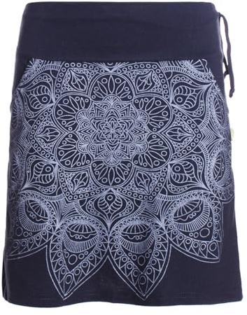 Vishes Alternative Bekleidung - Damen Mini-Rock Baumwolle Mandala-Muster extra breiter Bund mit Kordel-Zug und Taschen schwarz 48