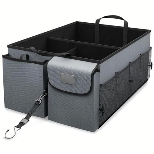 Ceciliec Auto Organizer, Kofferraum Organizer, Kofferraumtasche mit Spanngurten, Praktische Auto-Faltbox, Robuste Tasche mit vielen Fächern