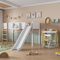 Pangshiyuan Lit mezzanine avec bureau, lit superposé, avec toboggan, échelle à 3 niveaux et étagère amovible, pin + MDF, blanc + naturel, 90 x 200 cm