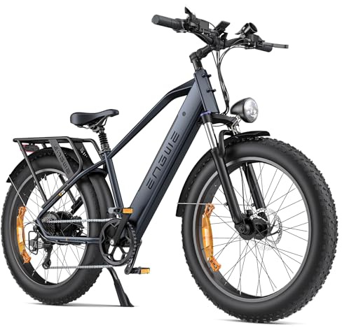 ENGWE E26 26-Zoll E-Bike für Erwachsene, 48-V-Akku mit 16Ah und Reichweite 140KM, Hydraulische Bremsen und Doppel-Federung, Mit LCD-Display und 7-Gang-Schaltung, Drehmoment 70 Nm (Schwarz, High-Step)