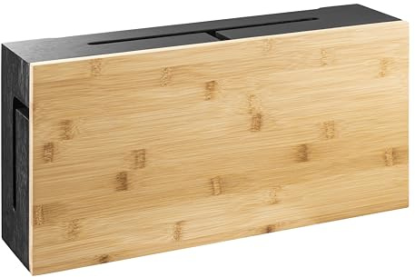 Kabelmanagement Box Bambus 41x20x11cm, Schwarz, Montagematerial Inklusive | Steckdosenleiste-Cover, Innenmaß 39x18x9cm, nicht für Router gedacht, vor Kauf messen, Wandmontage, schwarz