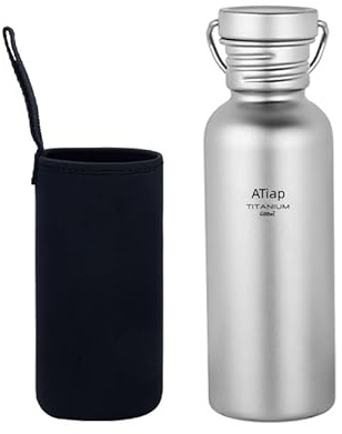 ATiAP Bouteille d'eau en titane ultra légère et étanche pour camping, randonnée (600 ml)