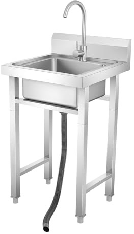 Lavandino 50 × 50 × 90 cm, in acciaio inox commerciale, con rubinetto a 360°, cestello per filtro singolo da cucina, lavandino per cucina, bar, lavandino