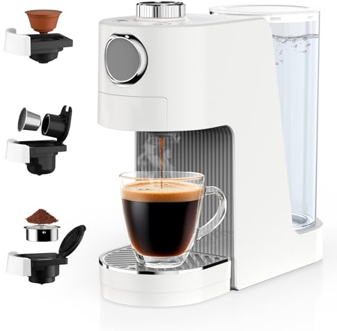 Bostar 3 en 1 Cafetera Capsulas 20 Bares, 7 Niveles Ajustables Cantidad de Agua&Temperatura Cafetera Espresso, 1400ML Depósito Extraíble para Espressos y Cappuccinos, Apagado Automático (Blanco)