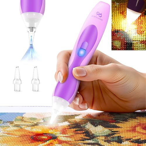 PP OPOUNT Elektrischer Diamond Painting Stift mit Licht, leiser Saugstift, kabellos & wiederaufladbar, 3 Helligkeitsstufen, ergonomischer Griff, extra Spitzen – Diamant Malerei Zubehör